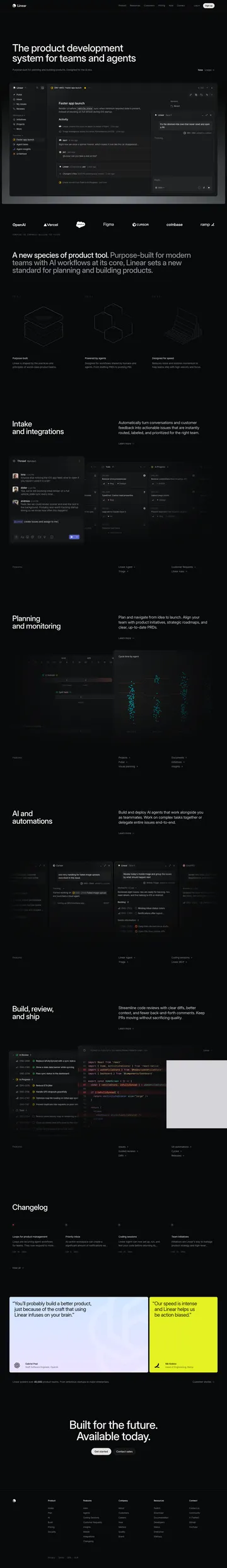 Linear product development system homepage