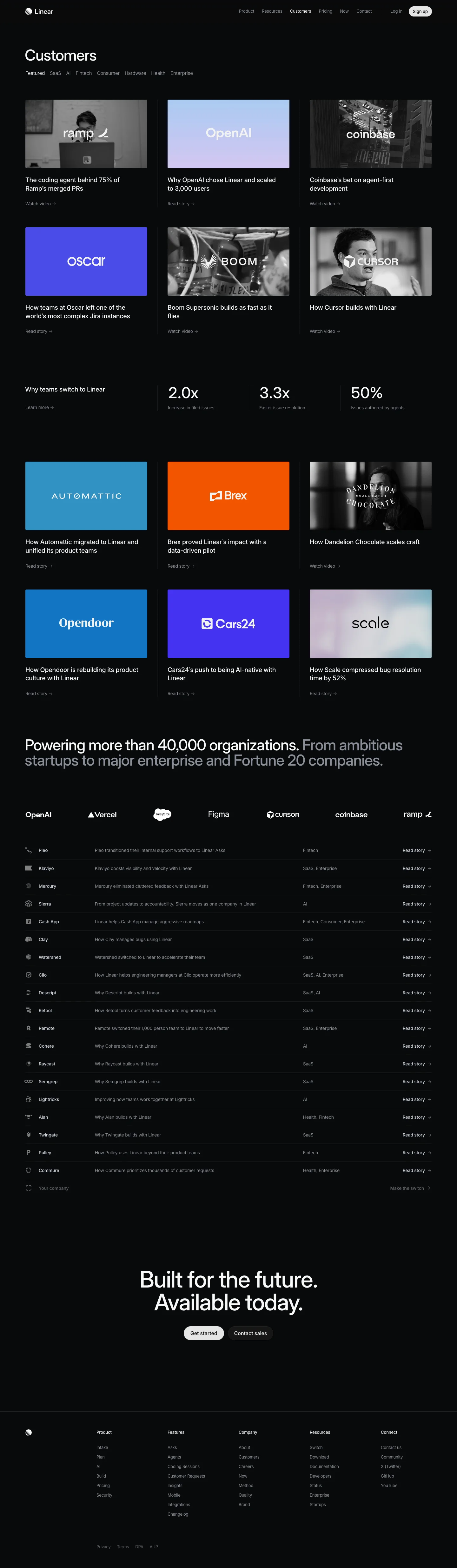 Linear Customers Page