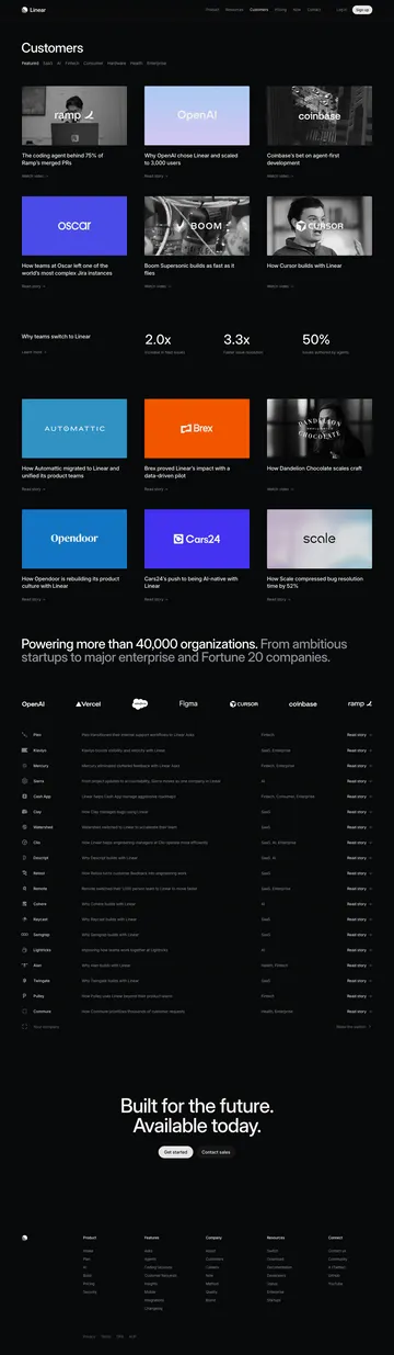 Linear Customers Page