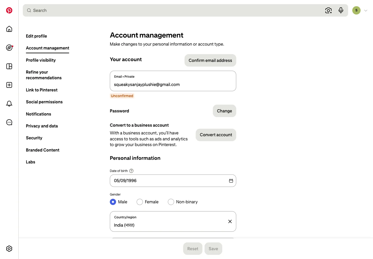 account settings