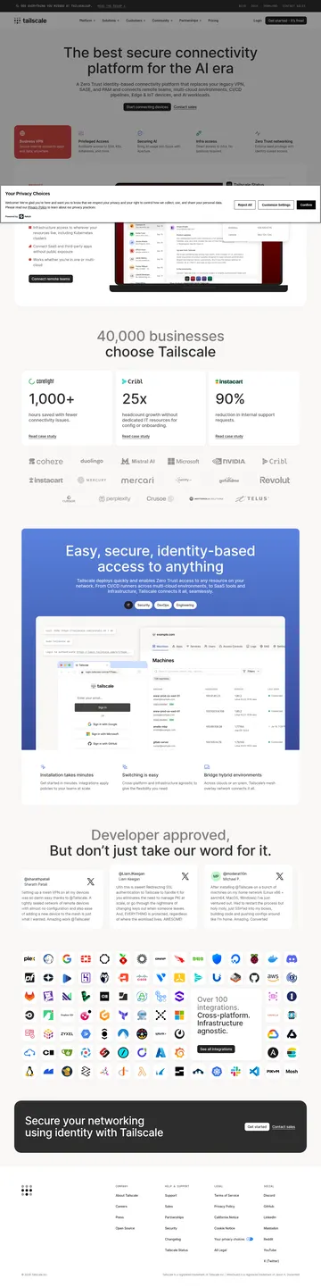 Tailscale Landing Page with Secure Connectivity Overview